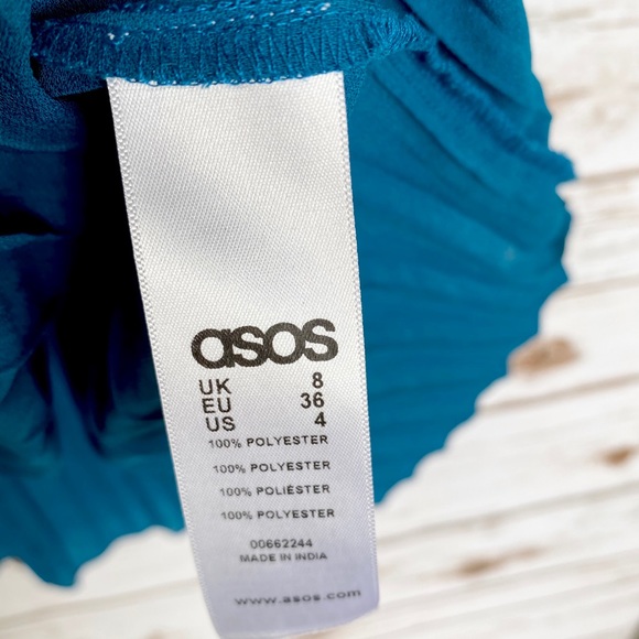 ASOS teal pleated dress with tie waist - Picture 5 of 5